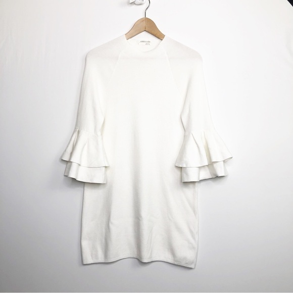 𝅺Anthropologie ivory knit double ruffle sleeve winter white dress - Picture 9 of 9